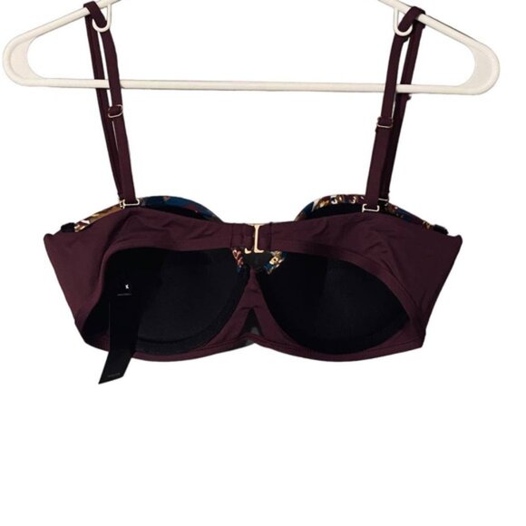 Tavik Swimwear Maroon Floral Trim Padded Beachy Bikini Top Women SZ L - Picture 2 of 11
